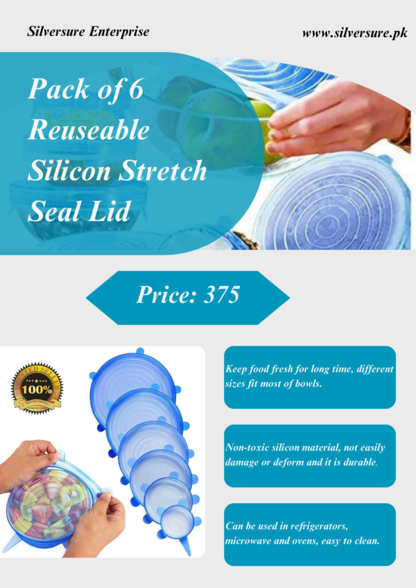 Pack of 6 Reuseable Silicon Stretch Seal lid